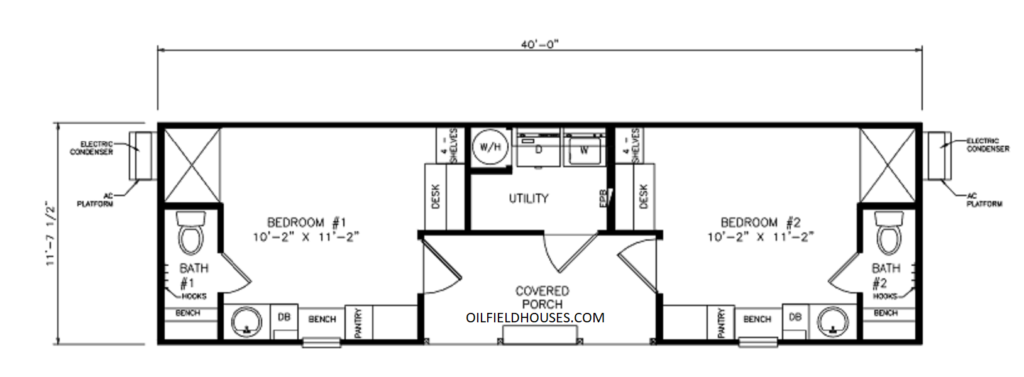 Duplex 1 bedroom mud logger supervisor tool pusher crew quarters OILFIELDHOUSES.COM FLOOR PLANS FOR WORKFORCE HOUSING DUPLEX