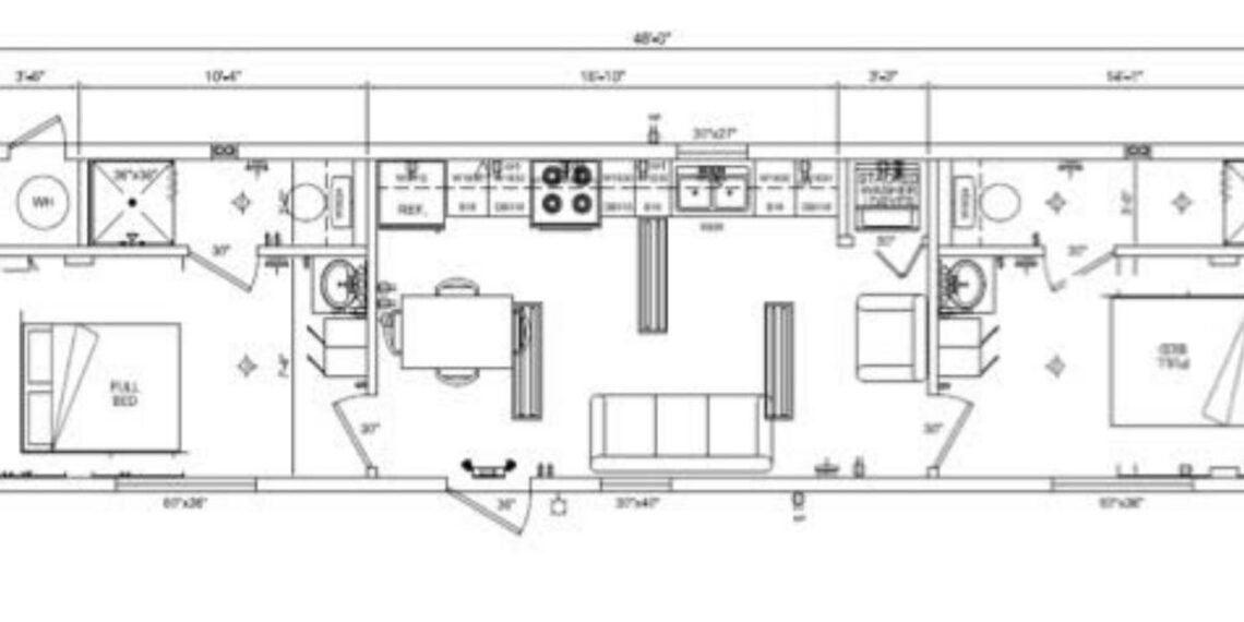 12×48 Used Oilfield Housing Two Bed Two Bath Center Kitchen Suite