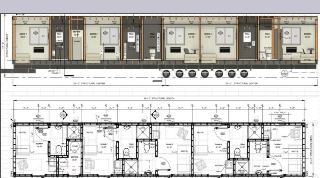 Oilfield Man Camp - 12×66 Wheeled 5 Bed 5 Bath - Furnished plan