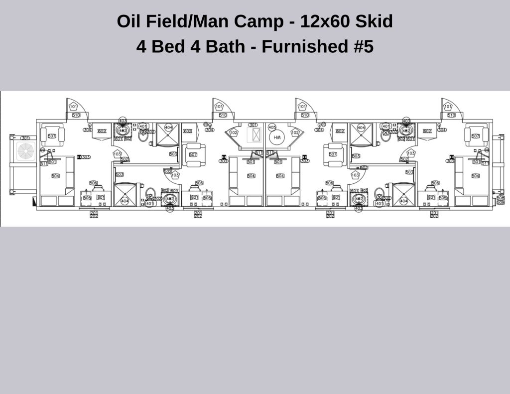 Oilfield man camp 12x60 Skid 4 Bed 4 Bath