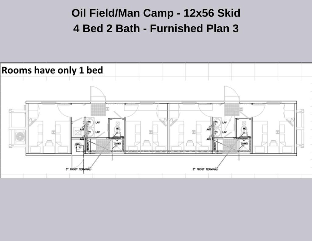 OilfieldMan Camp Housing 12 56 Unit - 4 Bed 2 Bath Shared Living Kitchen - Fully Furnished